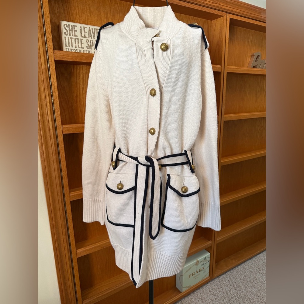 Tory Burch Cream Navy Knit Cardigan